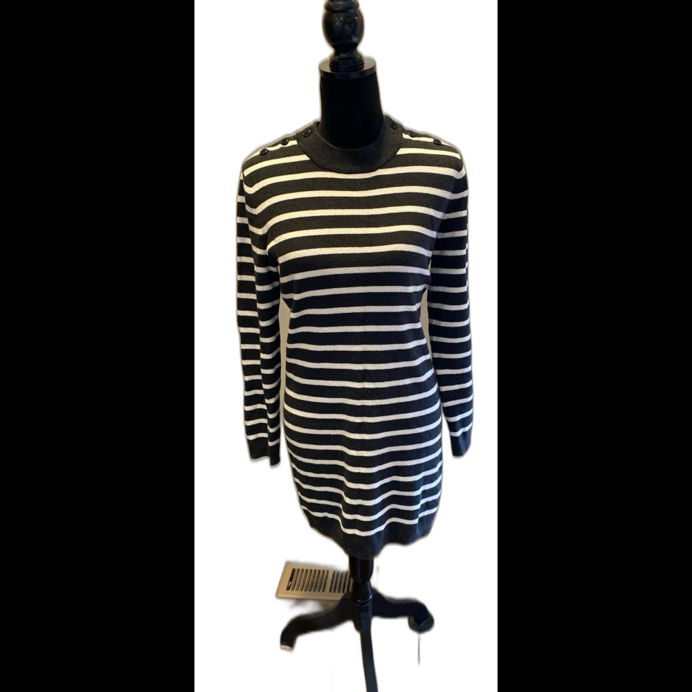 L.O.G.G. H&M LADIES STRIPE SWEATER DRESS LONG SLEEVE SIZE MEDIUM FINE‎ KNIT Gray